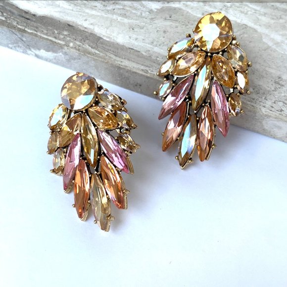 New ~ Anthropologie Ettika "Cry Me A River" Peachy Pink Crystal Drop Earrings - Picture 4 of 15